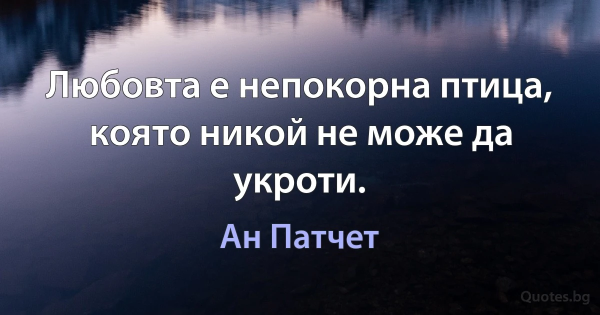 Любовта е непокорна птица, която никой не може да укроти. (Ан Патчет)