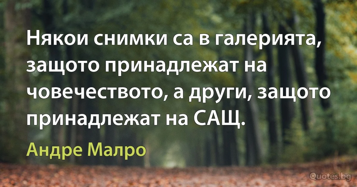 Някои снимки са в галерията, защото принадлежат на човечеството, а други, защото принадлежат на САЩ. (Андре Малро)