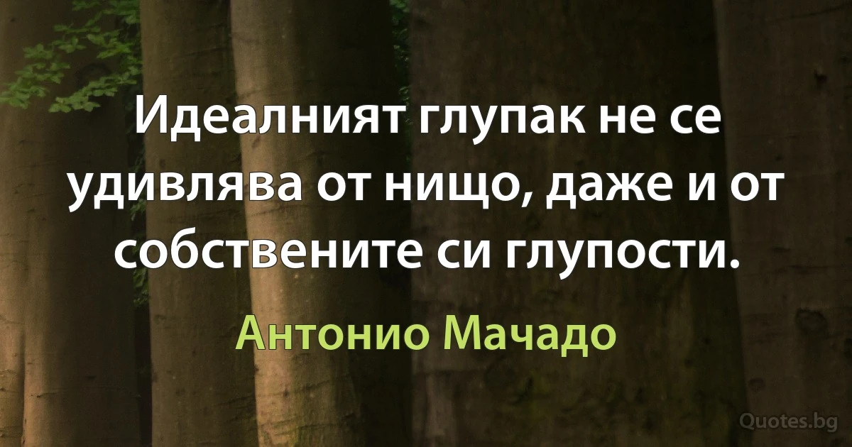 Идеалният глупак не се удивлява от нищо, даже и от собствените си глупости. (Антонио Мачадо)