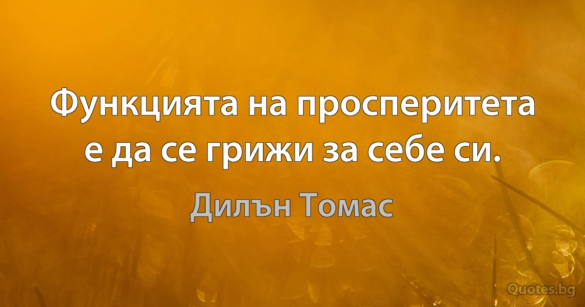 Функцията на просперитета е да се грижи за себе си. (Дилън Томас)