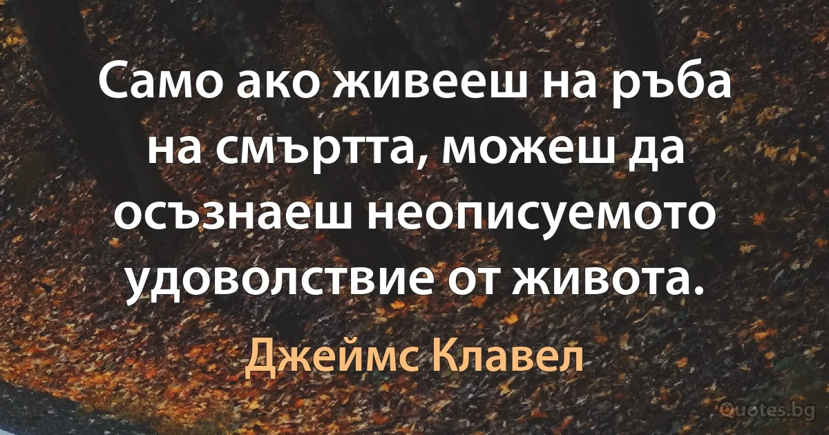 Само ако живееш на ръба на смъртта, можеш да осъзнаеш неописуемото удоволствие от живота. (Джеймс Клавел)