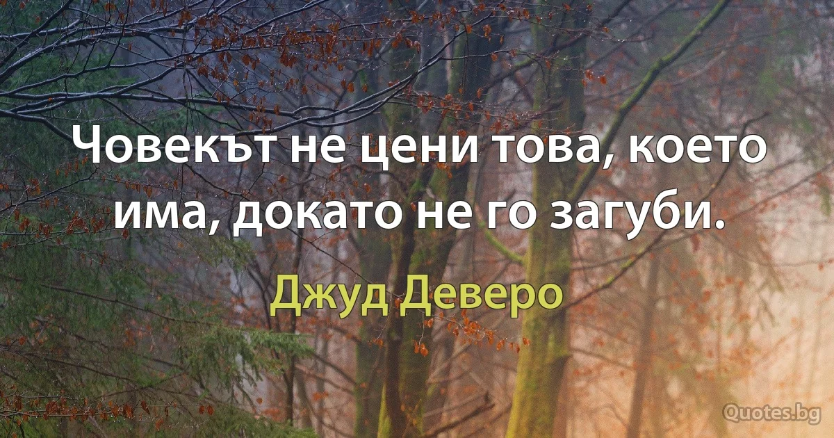 Човекът не цени това, което има, докато не го загуби. (Джуд Деверо)