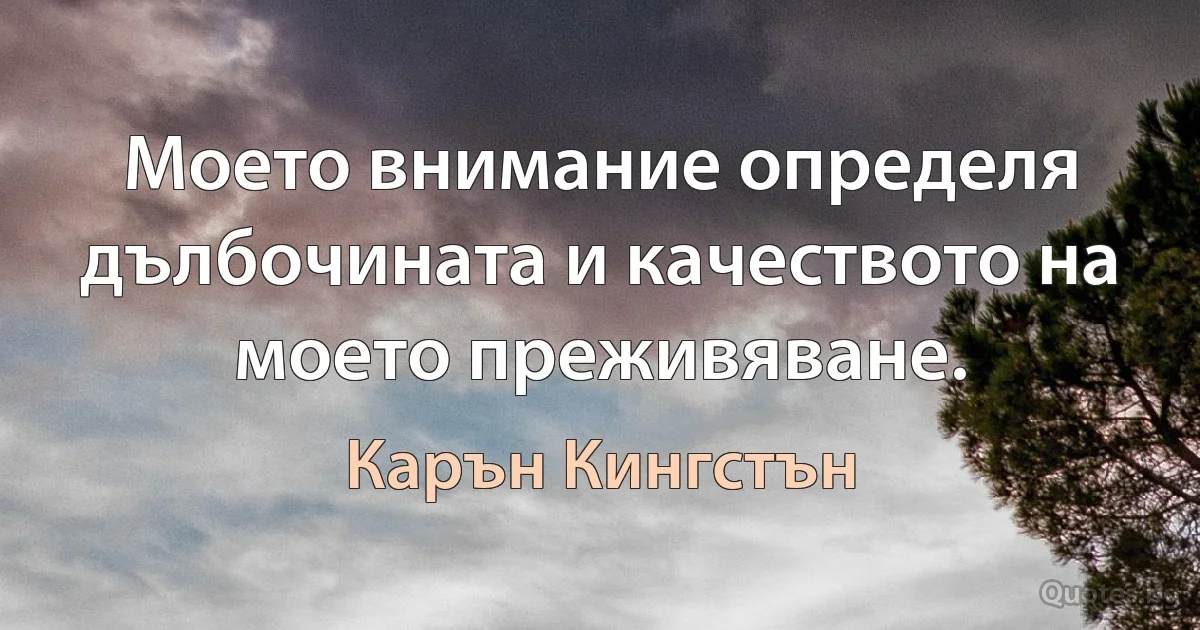 Моето внимание определя дълбочината и качеството на моето преживяване. (Карън Кингстън)