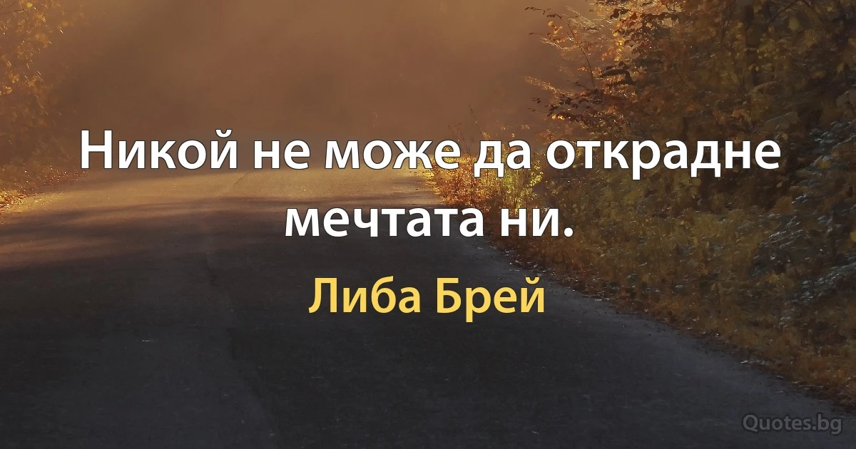 Никой не може да открадне мечтата ни. (Либа Брей)