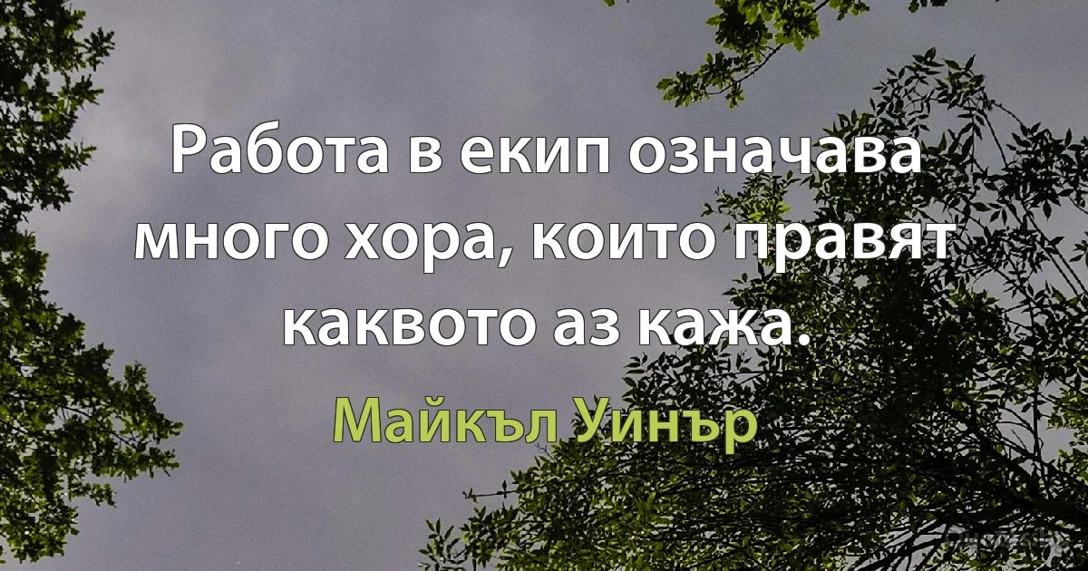 Работа в екип означава много хора, които правят каквото аз кажа. (Майкъл Уинър)