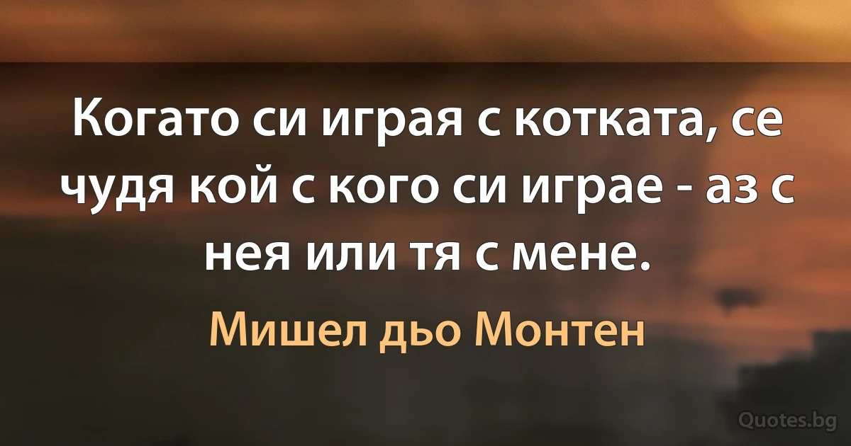 Когато си играя с котката, се чудя кой с кого си играе - аз с нея или тя с мене. (Мишел дьо Монтен)