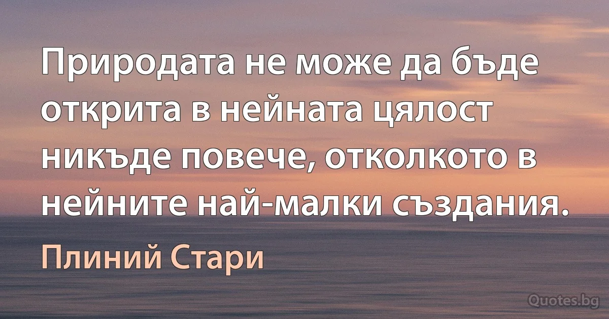 Природата не може да бъде открита в нейната цялост никъде повече, отколкото в нейните най-малки създания. (Плиний Стари)