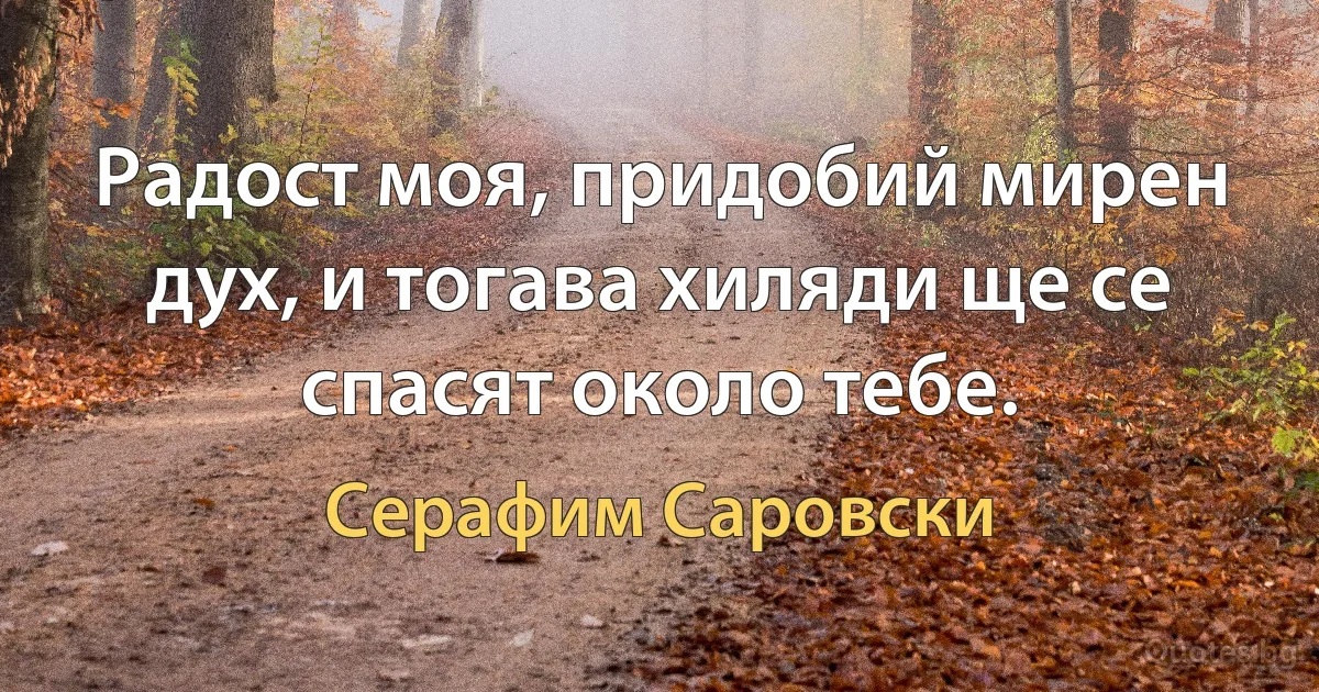 Радост моя, придобий мирен дух, и тогава хиляди ще се спасят около тебе. (Серафим Саровски)