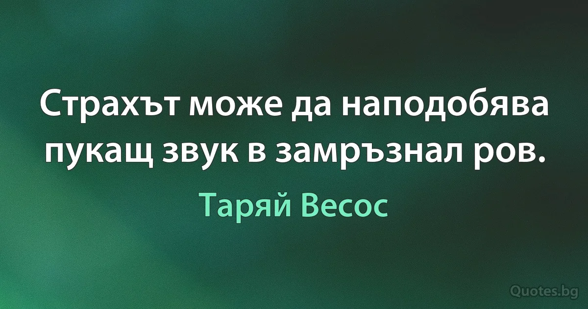 Страхът може да наподобява пукащ звук в замръзнал ров. (Таряй Весос)