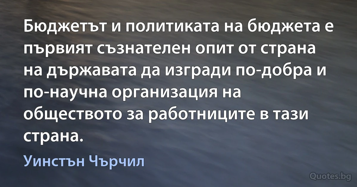 Бюджетът и политиката на бюджета е първият съзнателен опит от страна на държавата да изгради по-добра и по-научна организация на обществото за работниците в тази страна. (Уинстън Чърчил)