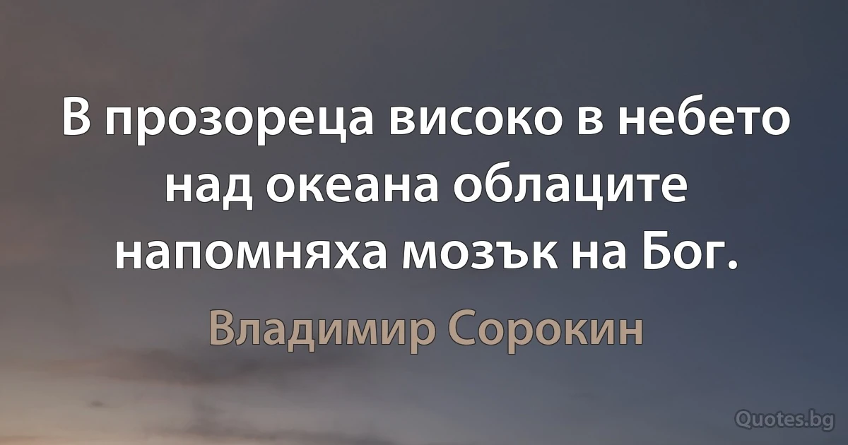 В прозореца високо в небето над океана облаците напомняха мозък на Бог. (Владимир Сорокин)