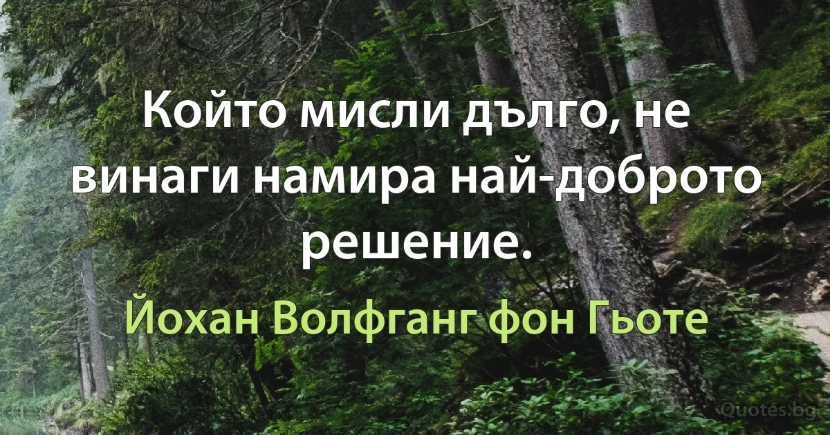 Който мисли дълго, не винаги намира най-доброто решение. (Йохан Волфганг фон Гьоте)