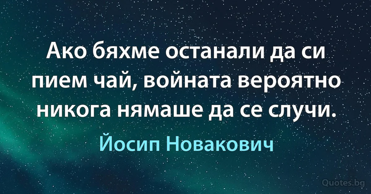 Ако бяхме останали да си пием чай, войната вероятно никога нямаше да се случи. (Йосип Новакович)