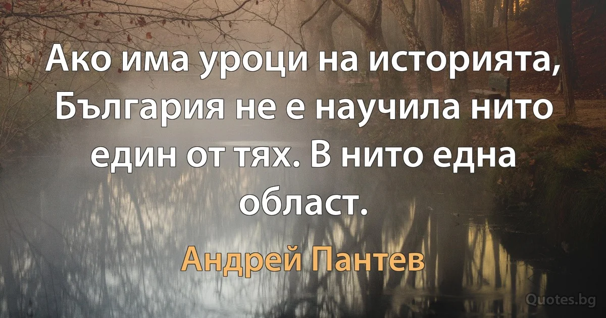 Ако има уроци на историята, България не е научила нито един от тях. В нито една област. (Андрей Пантев)