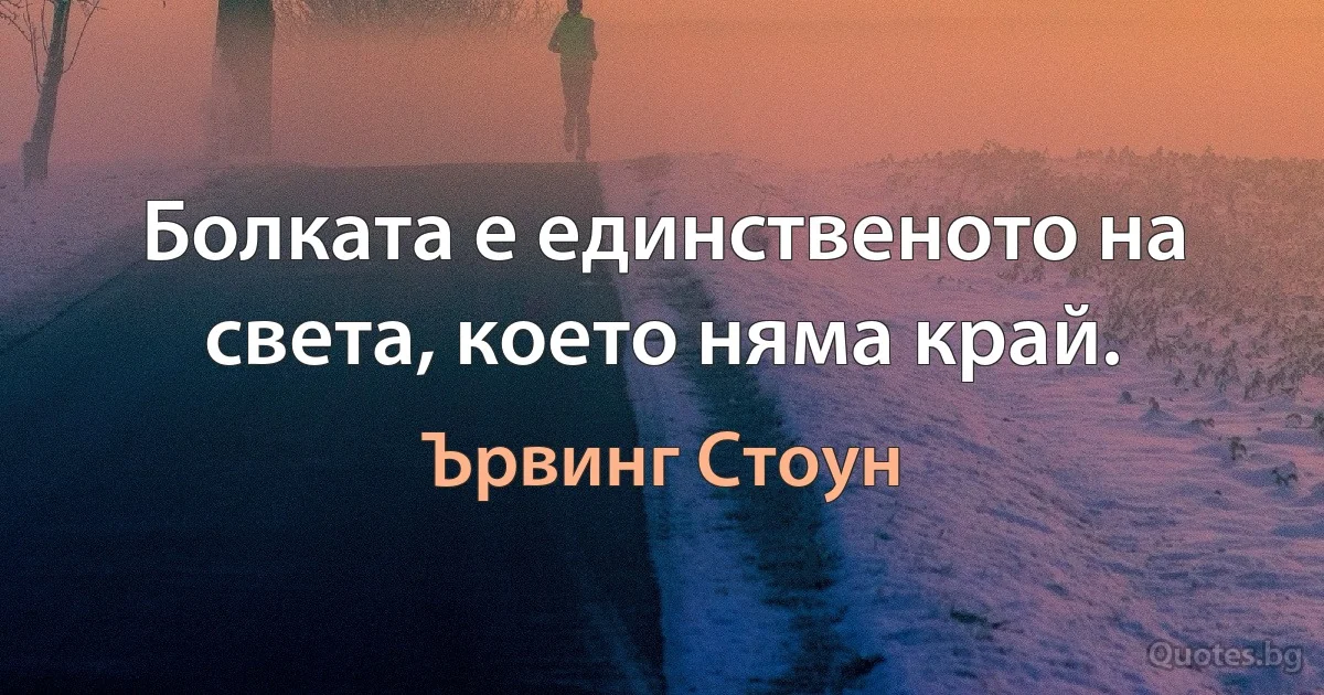 Болката е единственото на света, което няма край. (Ървинг Стоун)