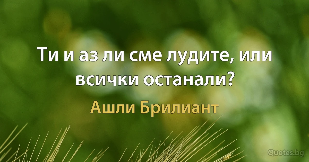 Ти и аз ли сме лудите, или всички останали? (Ашли Брилиант)