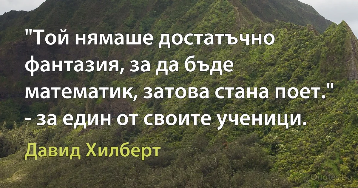 "Той нямаше достатъчно фантазия, за да бъде математик, затова стана поет." - за един от своите ученици. (Давид Хилберт)