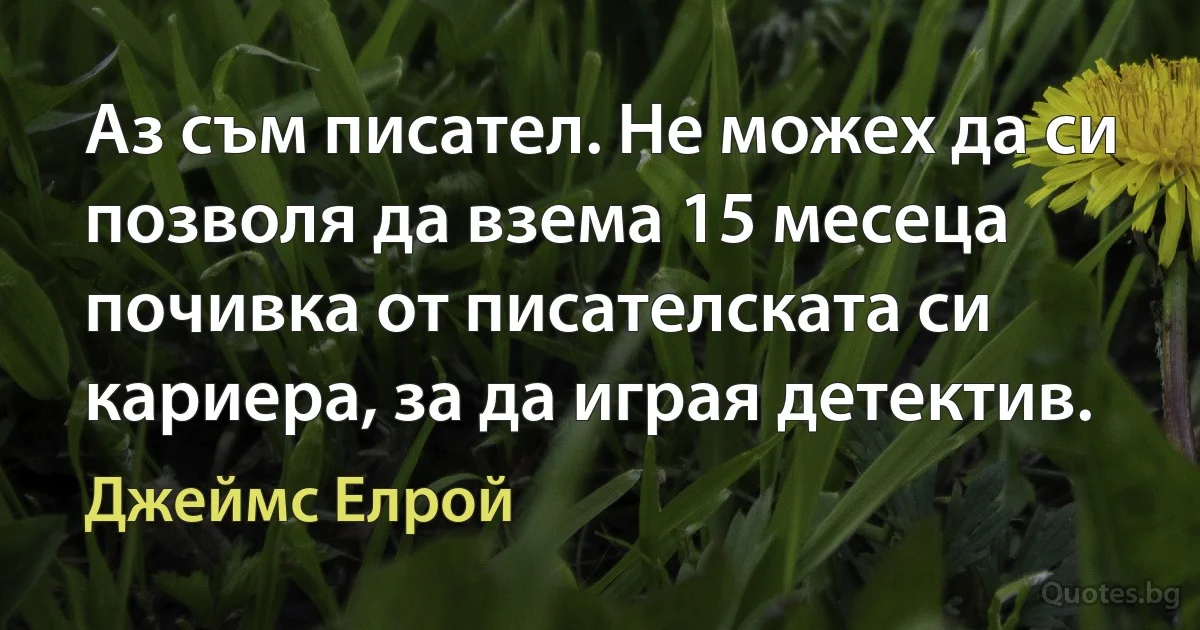 Аз съм писател. Не можех да си позволя да взема 15 месеца почивка от писателската си кариера, за да играя детектив. (Джеймс Елрой)