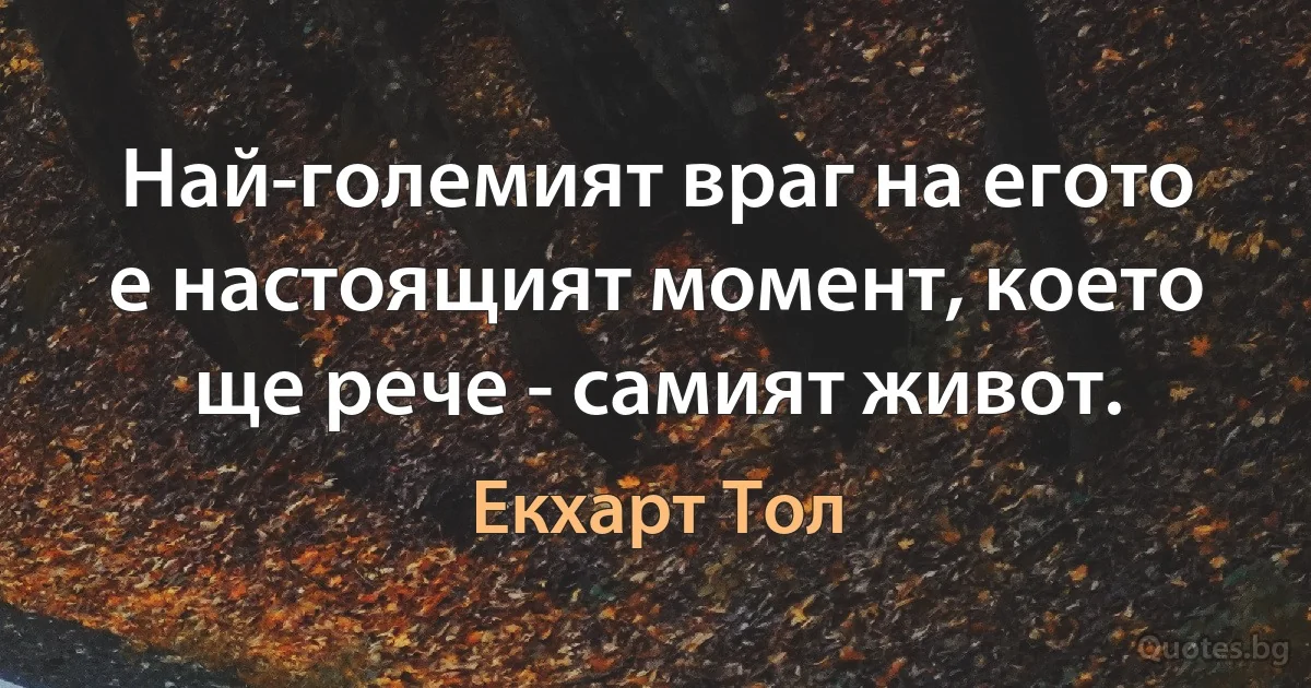 Най-големият враг на егото е настоящият момент, което ще рече - самият живот. (Екхарт Тол)