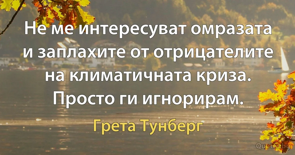 Не ме интересуват омразата и заплахите от отрицателите на климатичната криза. Просто ги игнорирам. (Грета Тунберг)