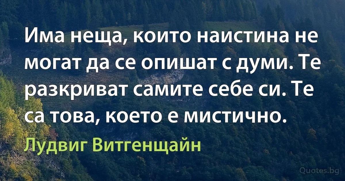 Има неща, които наистина не могат да се опишат с думи. Те разкриват самите себе си. Те са това, което е мистично. (Лудвиг Витгенщайн)