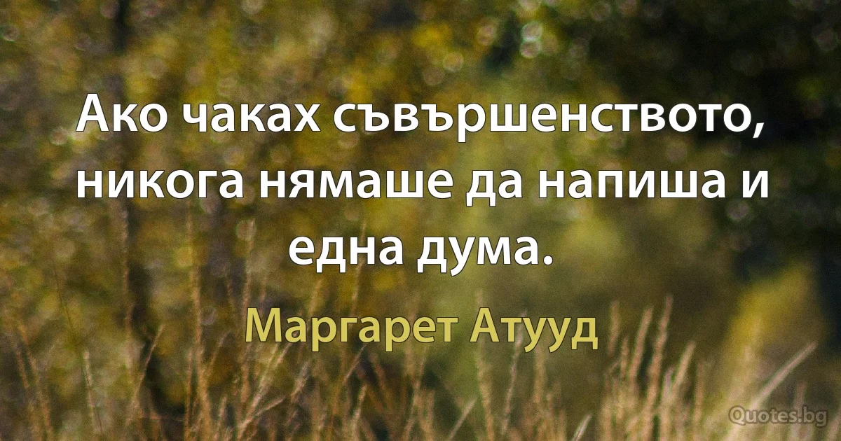 Ако чаках съвършенството, никога нямаше да напиша и една дума. (Маргарет Атууд)