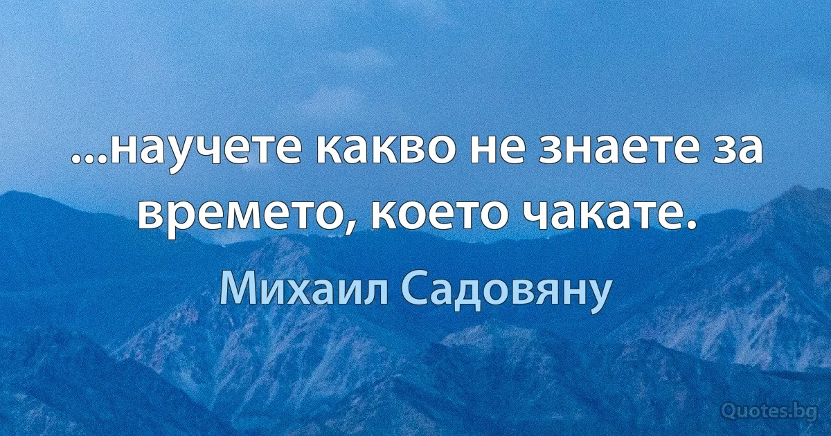 ...научете какво не знаете за времето, което чакате. (Михаил Садовяну)