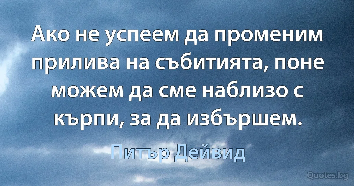 Ако не успеем да променим прилива на събитията, поне можем да сме наблизо с кърпи, за да избършем. (Питър Дейвид)