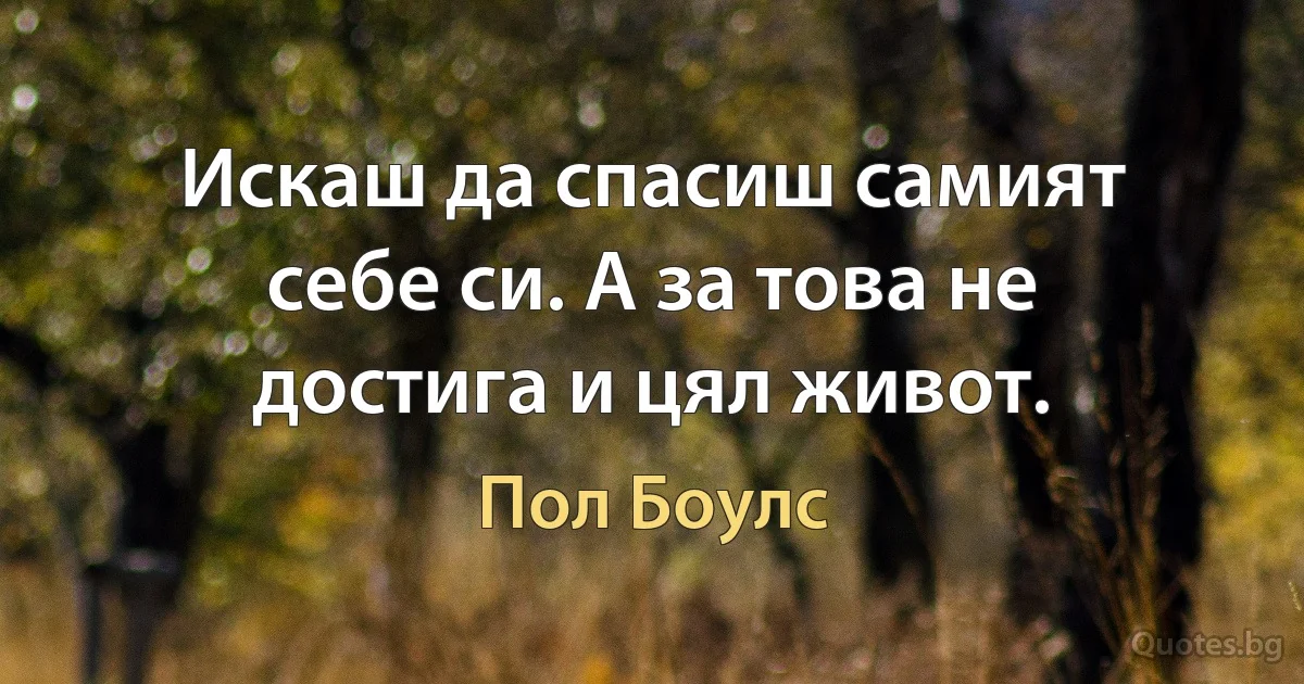 Искаш да спасиш самият себе си. А за това не достига и цял живот. (Пол Боулс)