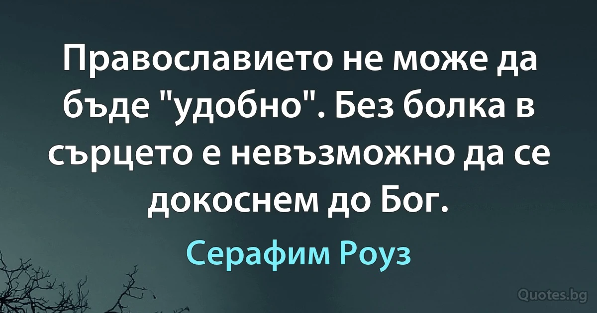 Православието не може да бъде "удобно". Без болка в сърцето е невъзможно да се докоснем до Бог. (Серафим Роуз)