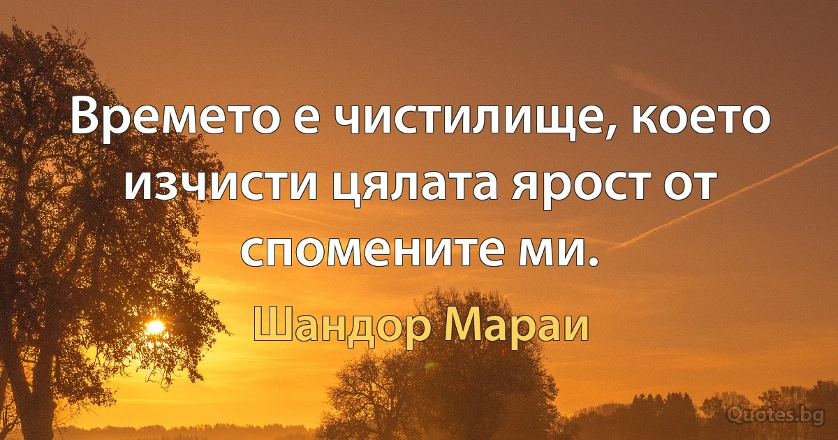 Времето е чистилище, което изчисти цялата ярост от спомените ми. (Шандор Мараи)