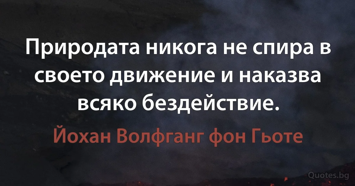 Природата никога не спира в своето движение и наказва всяко бездействие. (Йохан Волфганг фон Гьоте)