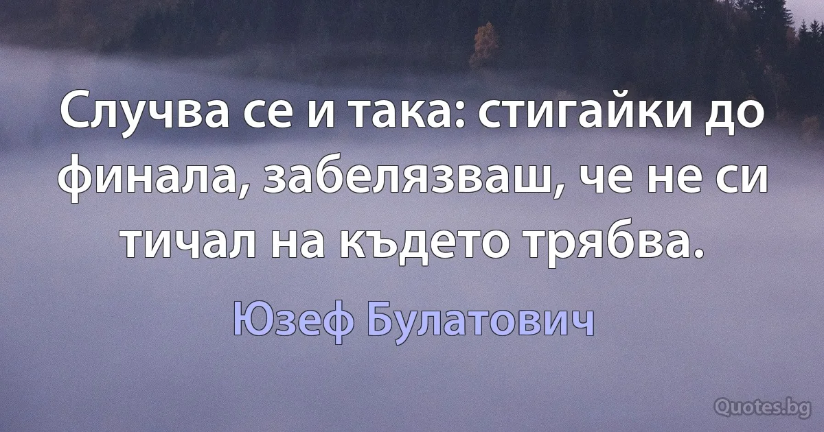 Случва се и така: стигайки до финала, забелязваш, че не си тичал на където трябва. (Юзеф Булатович)