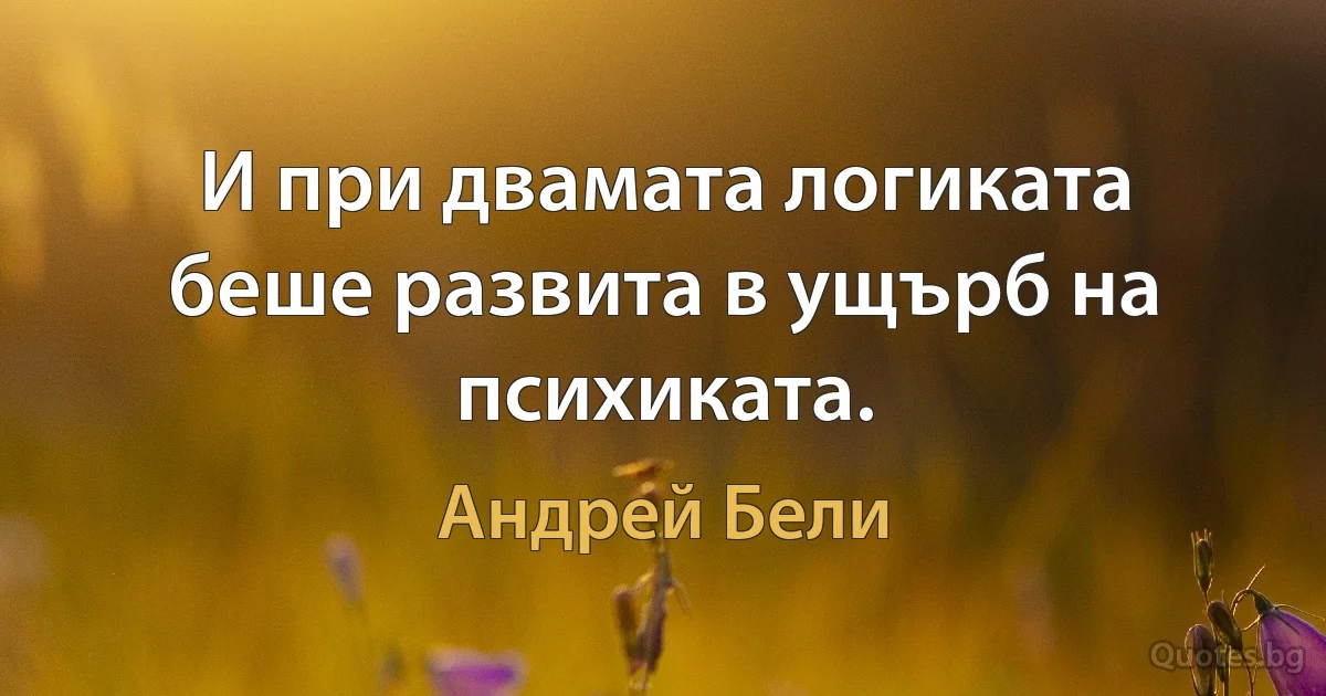 И при двамата логиката беше развита в ущърб на психиката. (Андрей Бели)