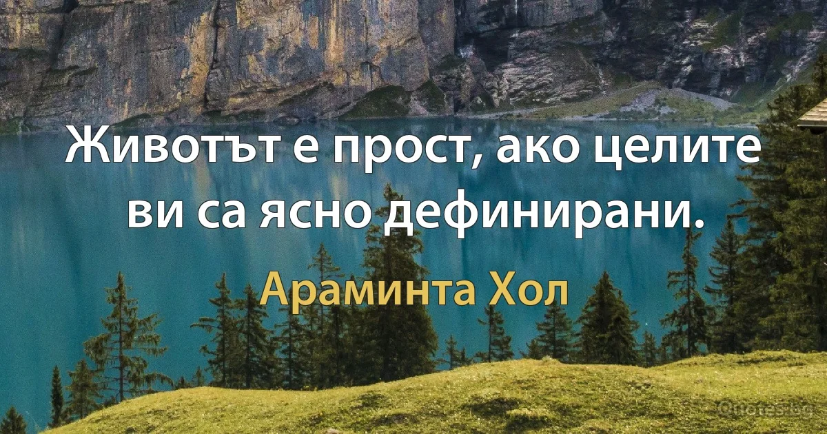 Животът е прост, ако целите ви са ясно дефинирани. (Араминта Хол)