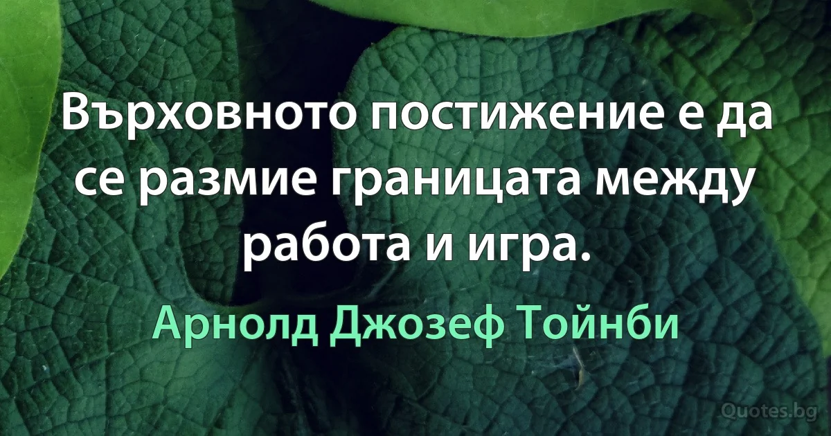 Върховното постижение е да се размие границата между работа и игра. (Арнолд Джозеф Тойнби)