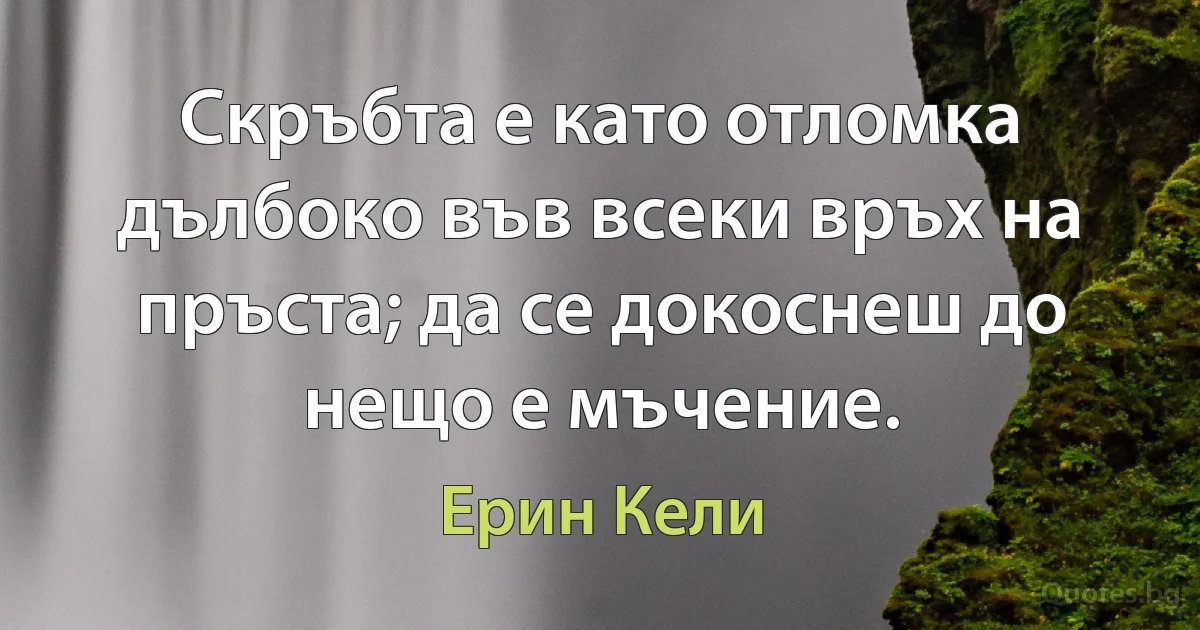 Скръбта е като отломка дълбоко във всеки връх на пръста; да се докоснеш до нещо е мъчение. (Ерин Кели)