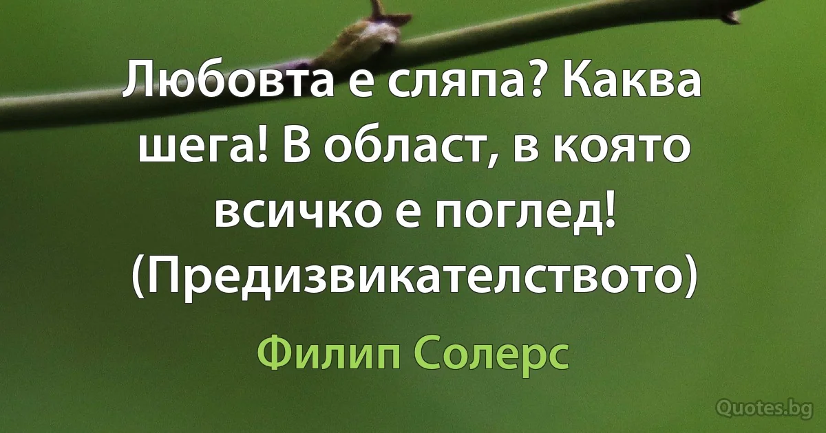 Любовта е сляпа? Каква шега! В област, в която всичко е поглед! (Предизвикателството) (Филип Солерс)