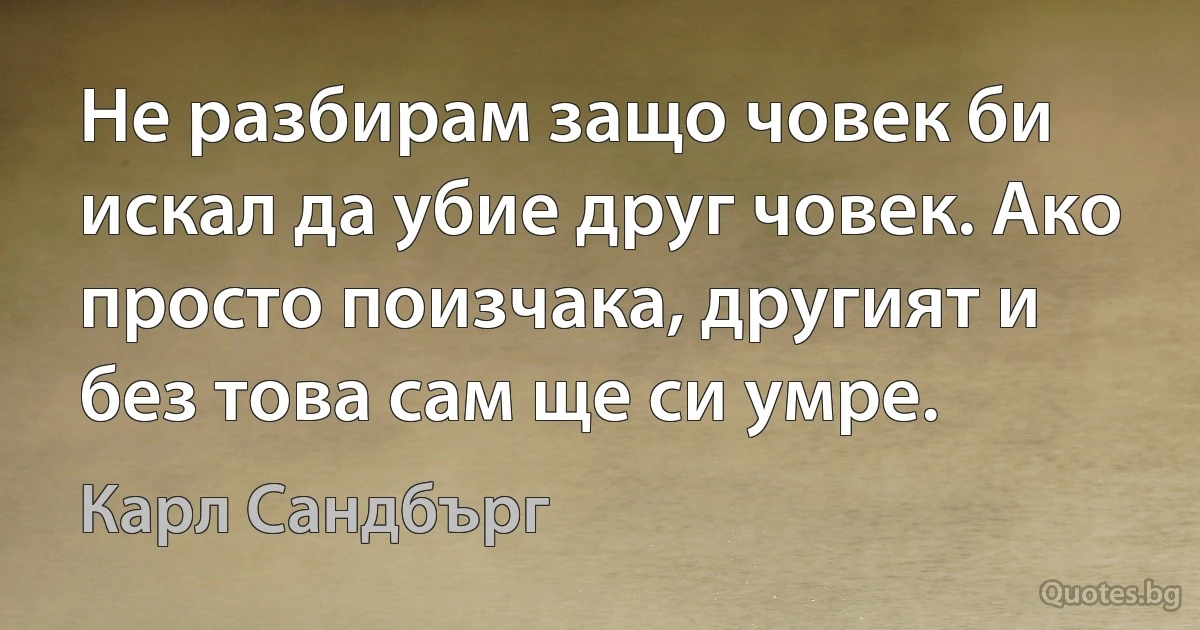 Не разбирам защо човек би искал да убие друг човек. Ако просто поизчака, другият и без това сам ще си умре. (Карл Сандбърг)