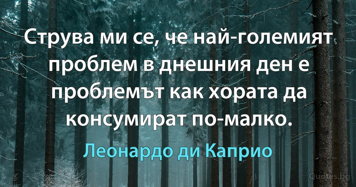 Струва ми се, че най-големият проблем в днешния ден е проблемът как хората да консумират по-малко. (Леонардо ди Каприо)