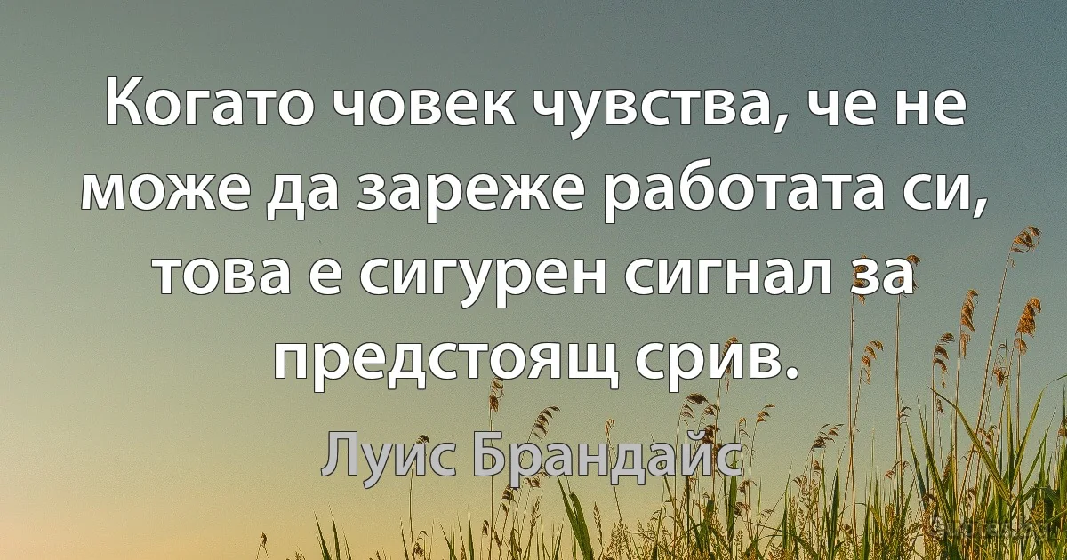 Когато човек чувства, че не може да зареже работата си, това е сигурен сигнал за предстоящ срив. (Луис Брандайс)