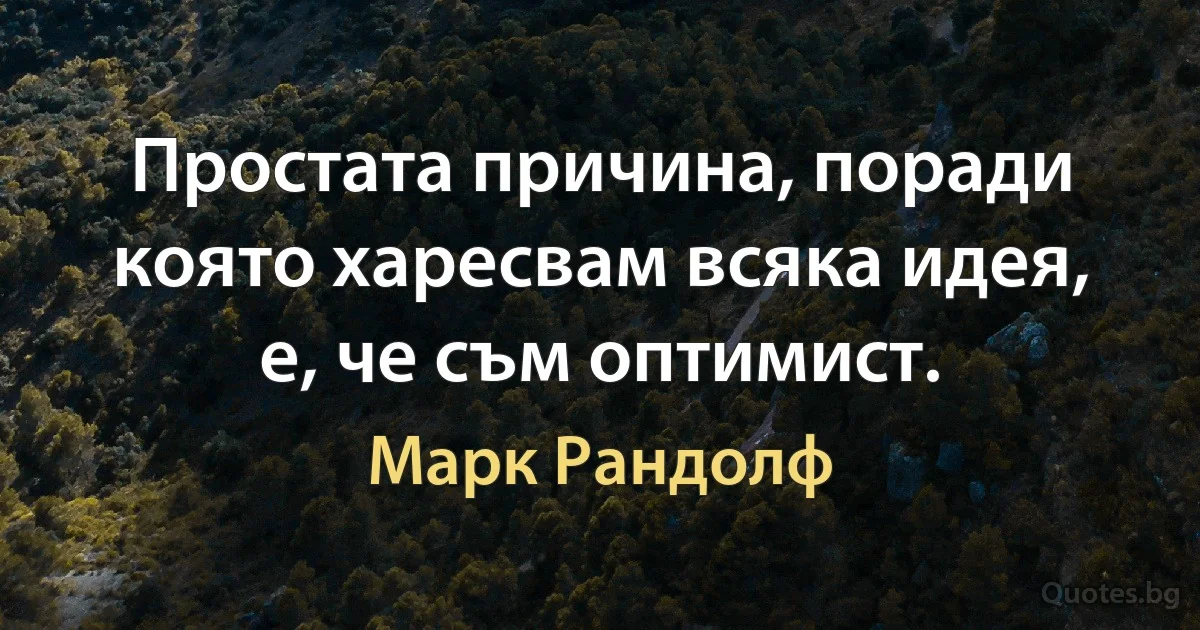 Простата причина, поради която харесвам всяка идея, е, че съм оптимист. (Марк Рандолф)