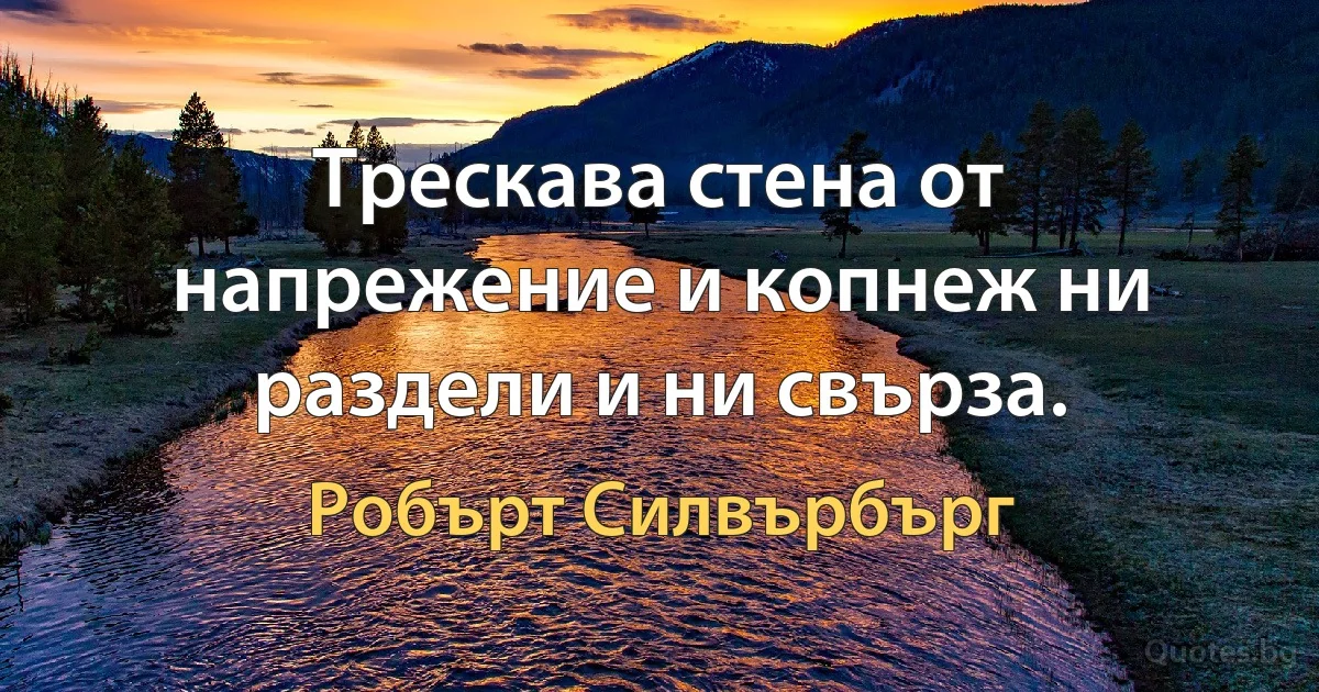 Трескава стена от напрежение и копнеж ни раздели и ни свърза. (Робърт Силвърбърг)