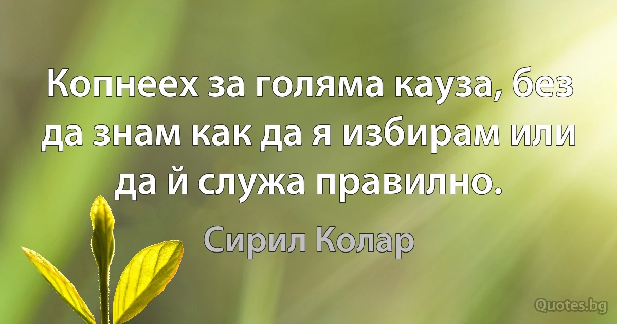 Копнеех за голяма кауза, без да знам как да я избирам или да й служа правилно. (Сирил Колар)