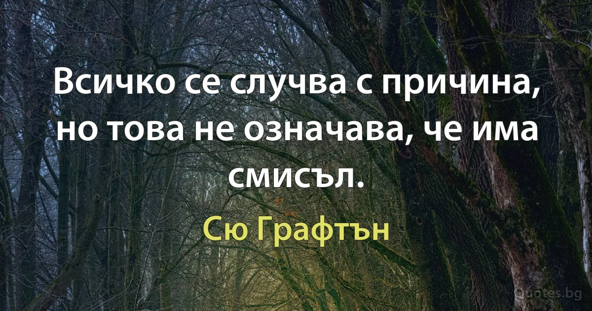 Всичко се случва с причина, но това не означава, че има смисъл. (Сю Графтън)