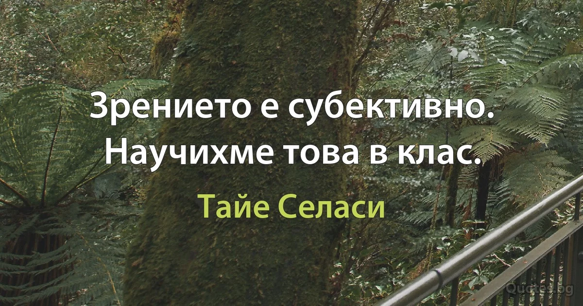 Зрението е субективно. Научихме това в клас. (Тайе Селаси)