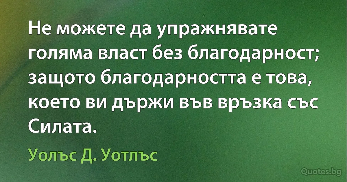 Не можете да упражнявате голяма власт без благодарност; защото благодарността е това, което ви държи във връзка със Силата. (Уолъс Д. Уотлъс)