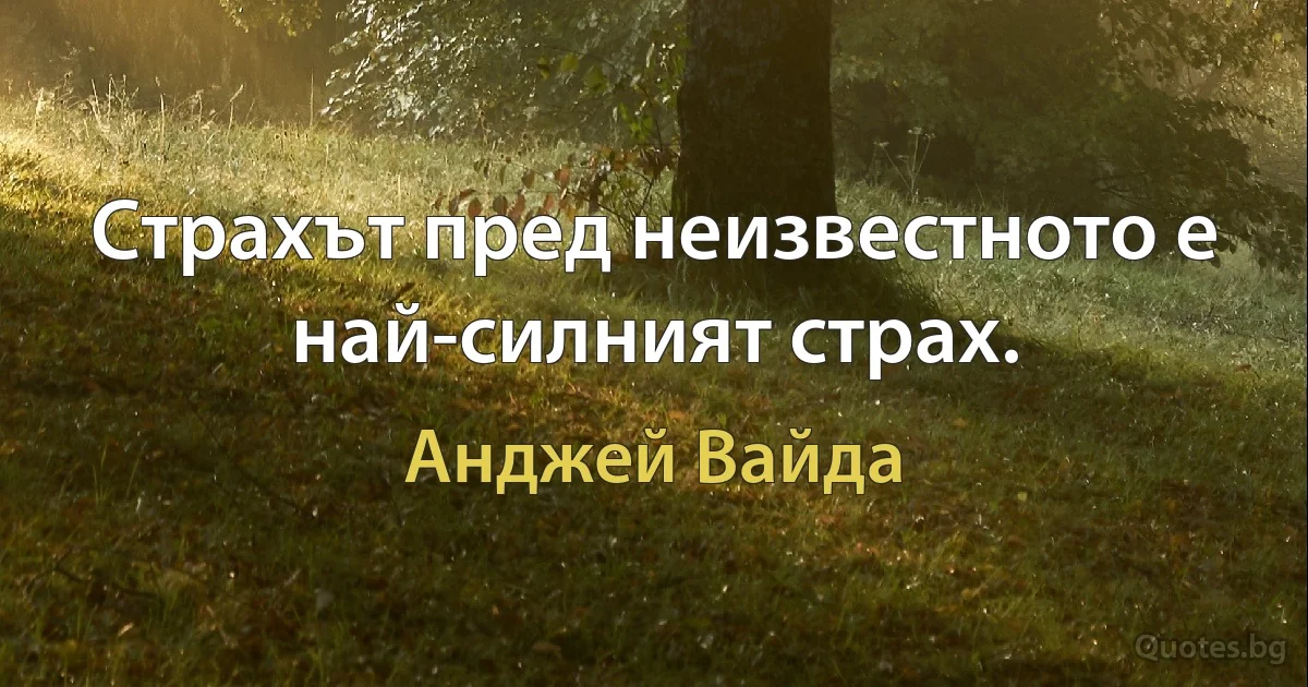 Страхът пред неизвестното е най-силният страх. (Анджей Вайда)