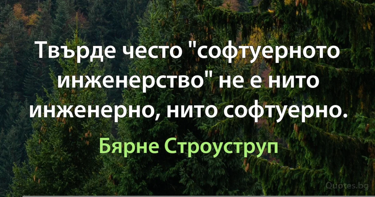 Твърде често "софтуерното инженерство" не е нито инженерно, нито софтуерно. (Бярне Строуструп)