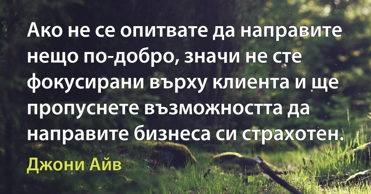 Ако не се опитвате да направите нещо по-добро, значи не сте фокусирани върху клиента и ще пропуснете възможността да направите бизнеса си страхотен. (Джони Айв)